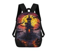 sinyumoney Haunted House Halloween School Backpack Work Laptop Backpack Rucksack Bag for Camping Outdoor Adventures And Daily Travel 17inch