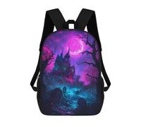 sinyumoney Haunted Mansion Under Neon Moon Backpack School Bag Lightweight Airport College Students Back Pack for Men, Women & Teenage Boys 17inch