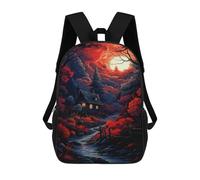 sinyumoney Haunting Moonlit Cabin Scene Children's Backpacks School Backpack 3D Printed for Kids Travel Rucksacks Book Bags Kids 17inch School Bag