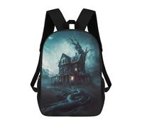 sinyumoney Haunting Moonlit Mansion Kids School Backpack 3D Printed Backpacks Fashion School Bag Rucksacks for Boys Elementary And Middle School Students 17inch