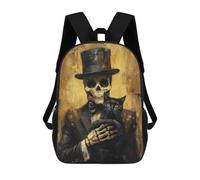 sinyumoney Haunting Skeleton with Black Cat Art Print Backpack 3D Print Kids Bag Elementary Students Daypack Lightweight School Bag for Children Girls Boys Nursery Lunch Pack 17inch