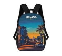 sinyumoney Havana Cuba Cityscape Illustration Backpacks Kids School Backpack School Bag 3D Printed School Bag for Boys Elementary And Middle School Students 17inch