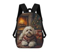 sinyumoney Havanese Dog in Christmas Sweater by Fireplace Children's Backpacks School 3D Printed Bag Bookbag for Kids Travel Rucksacks Boy Girl Book Bags Kids School Bag 17inch