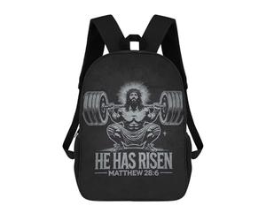 sinyumoney He Has Risen - Jesus Squat Workout Children's 17 Inch School Backpack 3D Printed Cool Knapsack for Kids Travel Rucksacks Book Bags Kids School Bag