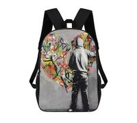 sinyumoney Heart Graffiti Banksy 3D Printed School Backpack Casual Children's Backpacks 3D Printed School Bag for Boys Elementary And Middle 17inch
