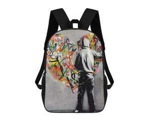 sinyumoney Heart Graffiti Banksy Kids Backpacks Children Bag,Anime Bag,Large Capacity Kids Backpack, 3D Printed Children's,Student Schoolbag,Kids Boys Girls School Bag 17inch