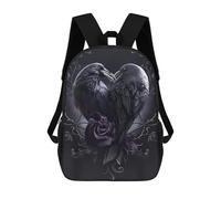sinyumoney Heart-Shaped Raven Pair 3D Printed Children's School Backpack for Kids Travel Rucksacks Book Bags Kids School Bag 17inch