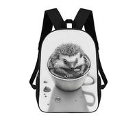 sinyumoney Hedgehog Coffe 3D Printed 17 Inch School Backpack Casual Children's Backpacks 3D Printed for Boys Elementary And Middle