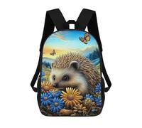 sinyumoney Hedgehog in A Field of Flowers Children's Backpack, 17 Inch 3D Printed School Backpack, Backpack Cartoon Adjustable School Bag for Primary School