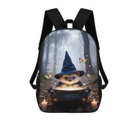 sinyumoney Hedgehog Wizard with Cauldron in Forest School Bag Backpack Teen Schoolbag 3D Printing Adjustable Schoolbag Fashion Pocket Bag for Kids Boys Girls Students And Teenagers Fans 17inch