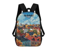 sinyumoney Helsinki Finland Autumn Cityscape Illustration Backpacks 3D Printed School Bag Casual Kids Fashion School Bag for Boys Middle School Students School 17inch