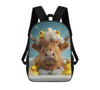 sinyumoney Highland Cow Bath Time with Ducks Kids School Backpack 17 Inch School Bag 3D Printed School Bag for Boys Elementary And Middle School Students