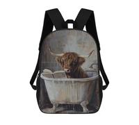 sinyumoney Highland Cow Bathtub Book Backpack, Children's Backpack, Student School Bag Bookbag Rucksack, 3D Printed School Bag for Boys Girls 17inch