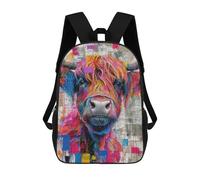 sinyumoney Highland Cow Colorful Face School Backpack School Bags for Girls Boys Backpack with Pocket Fashion School Bag Kids Backpack 17inch