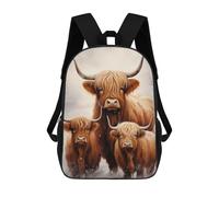 sinyumoney Highland Cow Family Xmas Backpacks Kids School Backpack School Bag 3D Printed School Bag for Boys Elementary And Middle School Students 17inch