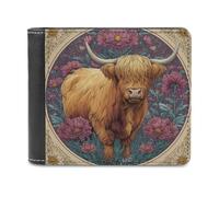 sinyumoney Highland Cow in Bloom-2 3D Print PU Men's Leather Wallet Use Holds Bills Leather RFID Slim Elegant Wallets 11.7cm*9.5cm