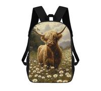 sinyumoney Highland Cow in Daisy Field-2 Backpacks 3D Printed 17inch Kids School Backpack Outdoor Casual Daypack Casual Travel Bags for Middle School Students