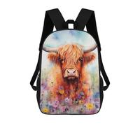 sinyumoney Highland Cow in Flowers-4 3D Printed 17inch School Bag Children's School Backpack Travel Backpacks Casual Fashion Bag for Kids School Students