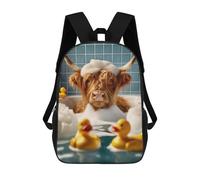sinyumoney Highland Cow in The Bath Kids Backpack, Kids School Bag 3D Printed School Backpacks for Boys And Teenager School Students 17inch