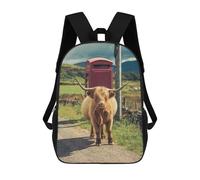 sinyumoney Highland Cow Isle of Mull School Backpack School Bags for Girls Boys Backpack with Pocket Fashion School Bag Kids Backpack 17inch