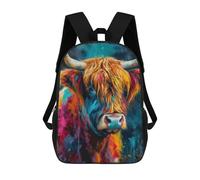 sinyumoney Highland Cow Oil Effect Rucksacks 3D Printed Children Backpacks Fashion Casual Daypack Cute Travel Bags Outdoor Casual Daypack for Boy And Girl 17inch
