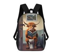 sinyumoney Highland Cow on The Toilet Backpack School Bag Rucksack for Girls Boys Backpacks Large Capacity Kids Back Pack Lightweight School Bags for Children Students 17inch