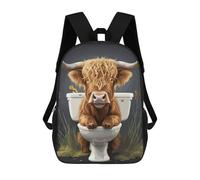 sinyumoney Highland Cow on The Toilet Backpacks Kids Student Schoolbag,3D Printed Backpacks,Elementary And Middle School Students Backpacks for Boys Girls 17inch
