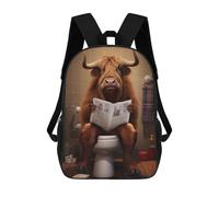 sinyumoney Highland Cow on The Toilet Children's Backpack, 3D Printed School Backpack, Backpack for Boys Girls, Adjustable School Bag for Primary School 17inch