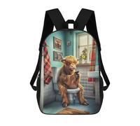 sinyumoney Highland Cow on The Toilet Children's School Backpack 3D Printed for Kids Travel Rucksacks Book Bags Kids School Bag 17inch