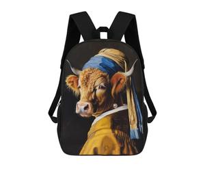 sinyumoney Highland Cow Pearl Earring Backpacks 3D Printed Kids School Backpack Outdoor Casual Daypack Fashion Casual Children Backpacks Cute Travel Bags 17inch