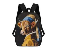 sinyumoney Highland Cow Pearl Earring Backpacks Kids School Backpack School Bag 3D Printed School Bag for Boys Elementary And Middle School Students 17inch