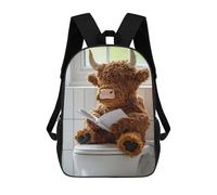 sinyumoney Highland Cow Plush Reading on Toilet Kids Backpack 17 Inch School Bag 3D Printed Cartoon School Backpacks for Boys And Teenager School Students