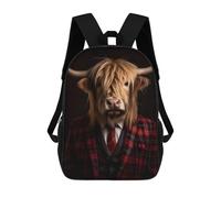 sinyumoney Highland Cow Portrait 17 Inch Kids Backpack Fashion Fun Backpack Book Bag for Boys And Teenager 3D Printed for Boys