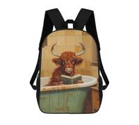 sinyumoney Highland Cow Reading Book Children's Backpacks Kids Fun School Bag Boys Backpack Travel Bag Student Schoolbag Book Stationery Bag Chool Bags 17inch