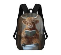 sinyumoney Highland Cow Reading on Toilet Backpack School High Secondary School Bags Casual Backpack for Camping Outdoor Adventures And Daily Travel 17inch