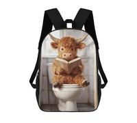 sinyumoney Highland Cow Reading on Toilet Kids Backpacks,3D Personalized School Bookbags for Boys Girls Large Schoolbags Casual Daypack 17inch