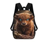 sinyumoney Highland Cow with Glowing Blue Eyes Kids School Backpack 17 Inch School Bag 3D Printed School Bag for Boys Elementary And Middle School Students