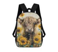 sinyumoney Highland Cow with Sunflowers Kids School Backpack School Bag 3D Printed School Bag for Boys Elementary And Middle School Students 17inch