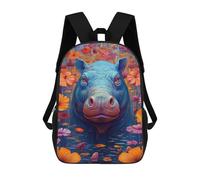 sinyumoney Hippo Flower Portrait Kids Backpack, Kids School Bag 3D Printed School Backpacks for Boys And Teenager School Students 17inch