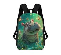 sinyumoney Hippopotamus in Enchanted Garden 3D Printed 17inch School Bag Children's School Backpack Travel Backpacks Casual Fashion Bag for Kids School Students