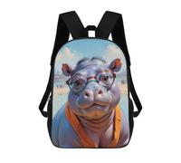 sinyumoney Hippopotamus in Sunglasses Backpacks Kids School Backpack School Bag 3D Printed School Bag for Boys Elementary And Middle School Students 17inch