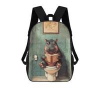 sinyumoney Hippopotamus Reading on Toilet Backpacks Kids Student Schoolbag,3D Printed Backpacks,Elementary And Middle School Students Backpacks for Boys Girls 17inch
