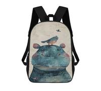 sinyumoney Hippopotamus with Bird on Head Backpack School Daypacks Business Backpack Water Resistant Bookbag for Boys/Girls/Teenagers 17inch