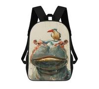 sinyumoney Hippopotamus with Bird on Head Rucksack School Secondary High School College Backpack Travel for Campus Outdoor Travel Sports 17inch
