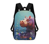 sinyumoney Hippopotamus with Bubbles Backpacks 3D Printed School Bag Casual Kids Fashion School Bag for Boys Middle School Students School 17inch