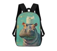 sinyumoney Hippopotamus with Toilet Paper-5 Backpack School Water Resistant Travel Backpack Computer Bag - Perfect for Travel, Work And Daily Use 17inch