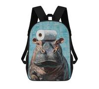 sinyumoney Hippopotamus with Toilet Paper Roll on Head School Bags Rucksack Casual Daypacks School Work Travel Bag for Teenage Girls Boys Women Men 17inch