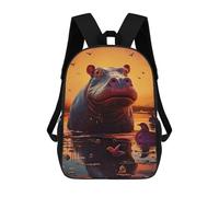 sinyumoney Hippos And Birds in Sunset Kids Backpack, Backpack School Bag, Backpacks Kids School 3D Printed School Bags for Elementary And Middle School Students Teens Birthday Gift 17inch