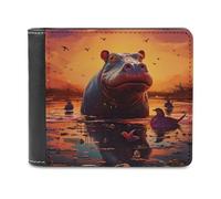 sinyumoney Hippos at Sunset 3D Print Clutch Purse Credit Cards Coins RFID Blocking Leather Men's Wallet Craftsmanship Gifts 11.7cm*9.5cm