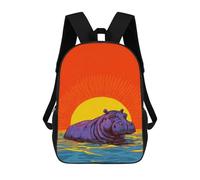 sinyumoney Hippos in Water Sunset Rucksacks 3D Printed Children 17inch Backpacks Fashion Casual Daypack Travel Bags Outdoor Casual Daypack for Boy And Girl